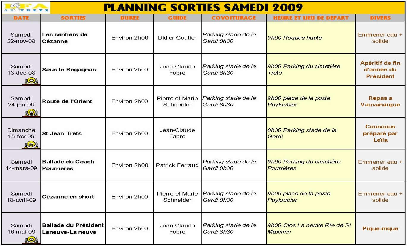 PLanning samedi